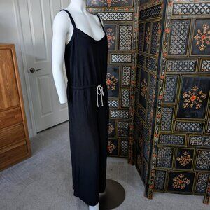 Black cotton jumpsuit with drawstring